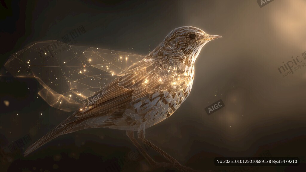 夢幻飛鳥閃爍金色光芒