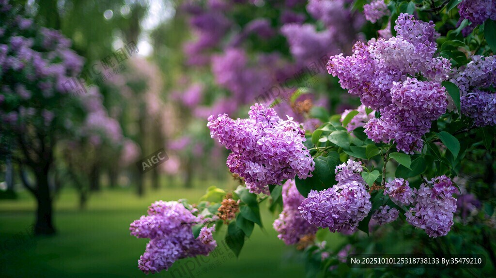 紫丁香綻放的靜謐花園
