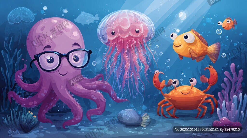 戴眼鏡的章魚與海洋伙伴