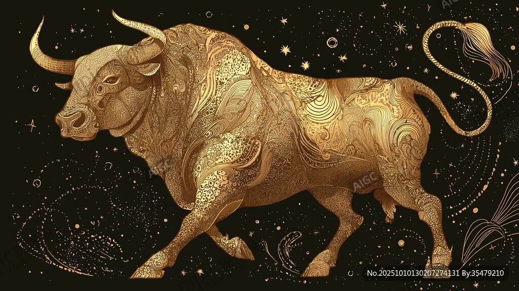 金色金牛座星座插畫藝術(shù)