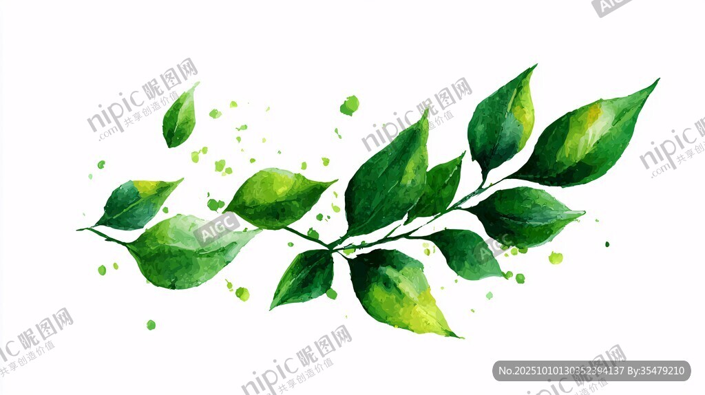 水彩繪翠綠枝葉靈動(dòng)畫(huà)面