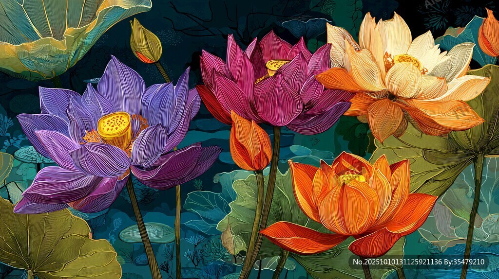 多彩蓮花綻放的夢幻景致