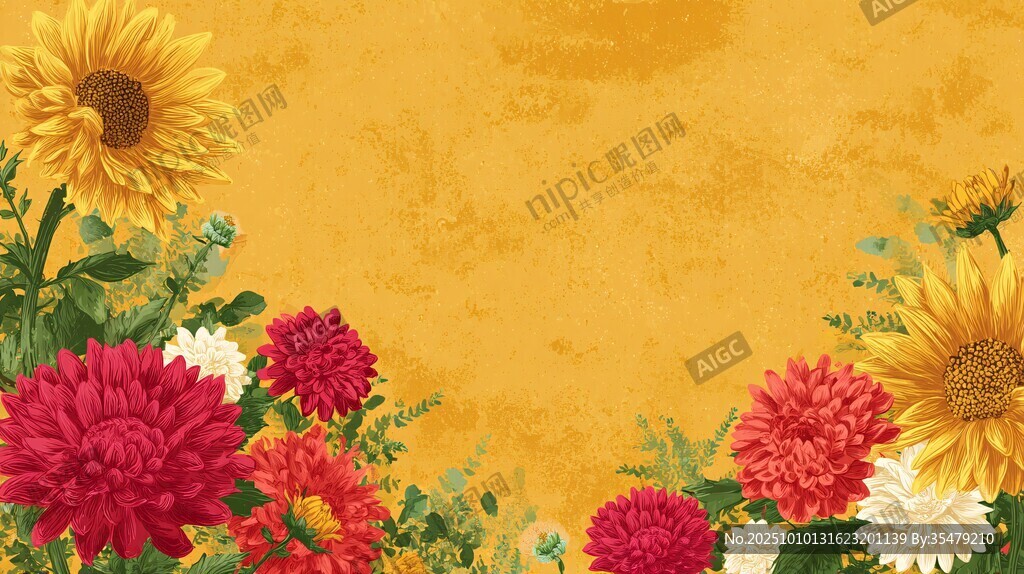 多彩花卉裝飾的暖色調(diào)背景