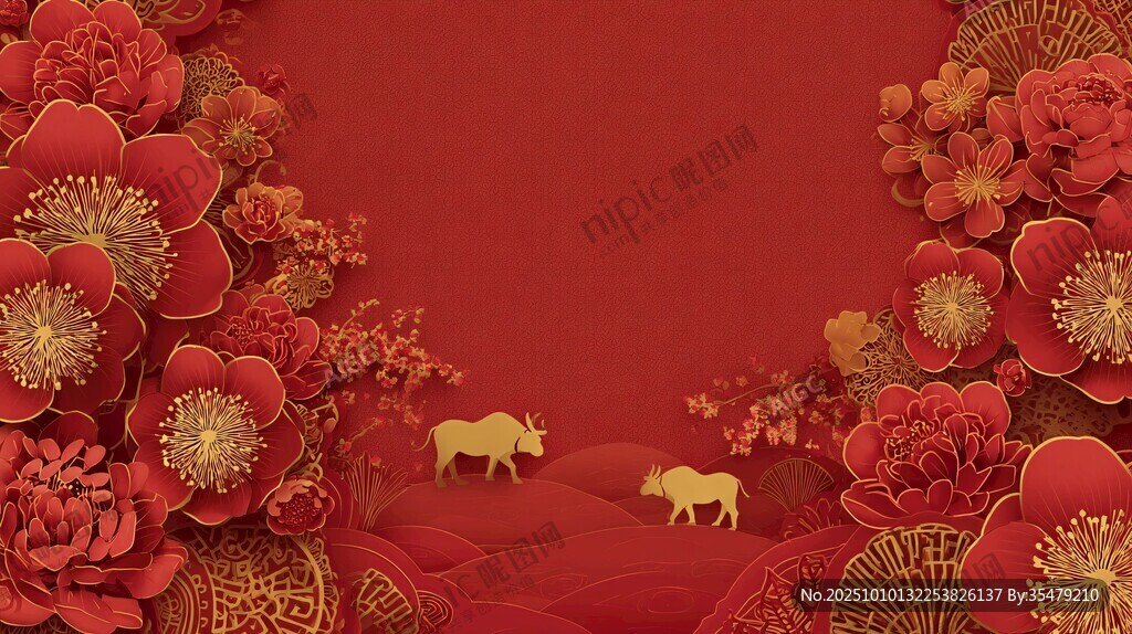 牛年繁花背景圖