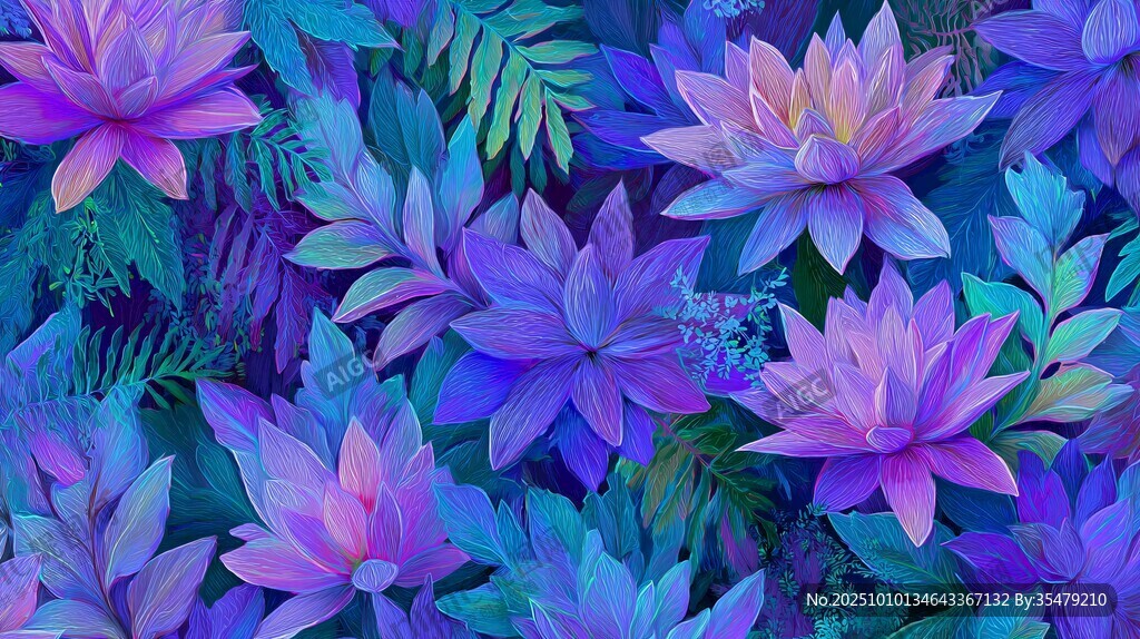 夢幻藍(lán)紫花卉植物圖案