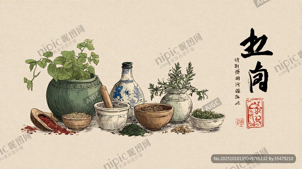 中式傳統(tǒng)香料與藥草陳列