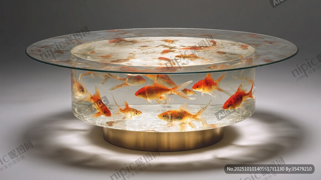 玻璃魚缸中暢游的多彩金魚