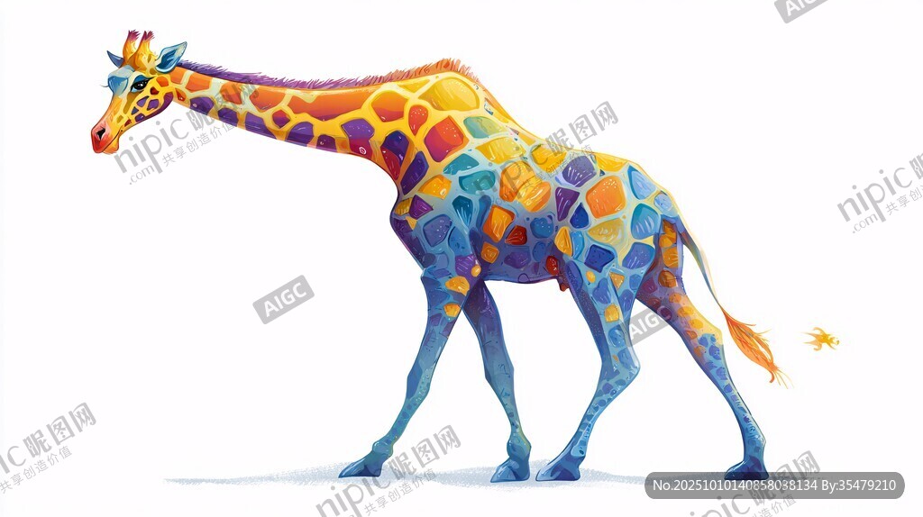 彩色拼接風(fēng)長頸鹿插畫