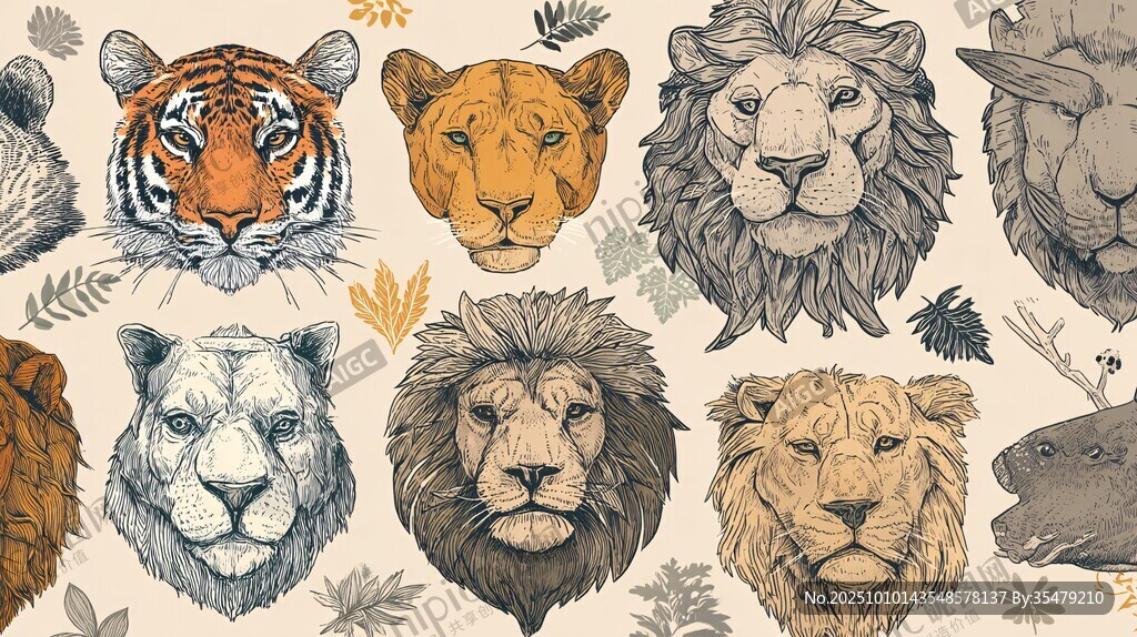 多樣猛獸頭像插畫集合