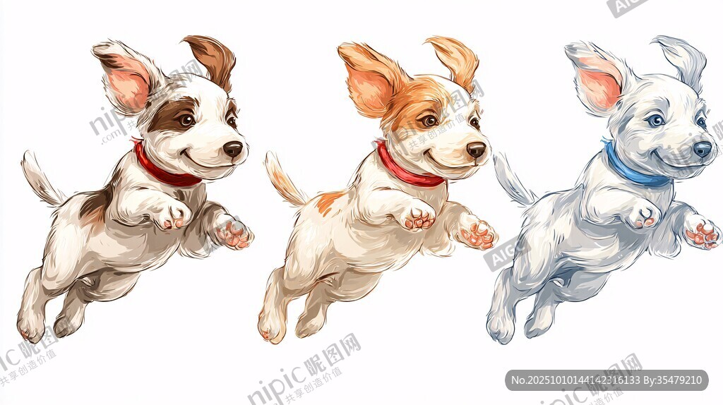 三只萌犬歡快跳躍