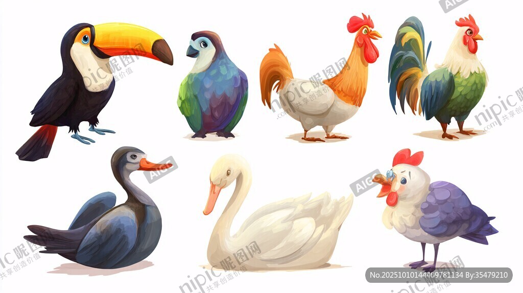 多彩家禽與鳥(niǎo)類插畫(huà)集合
