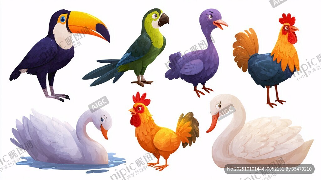 多彩家禽與鳥類插畫集合