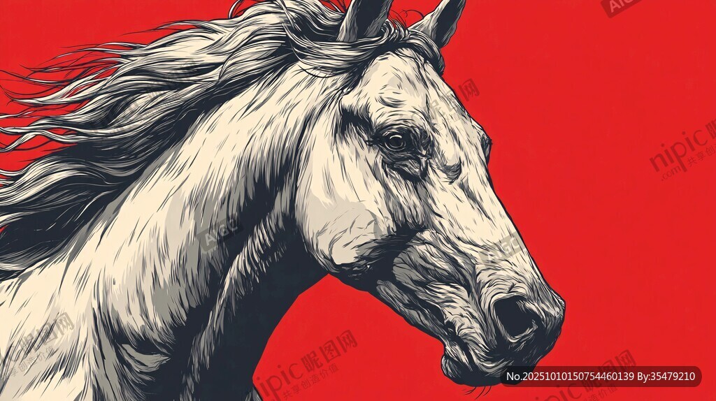 紅底駿馬圖