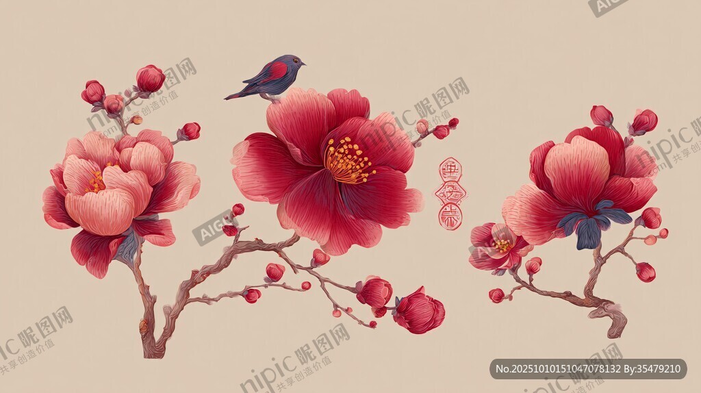 中式花鳥圖 雅致花卉飛鳥