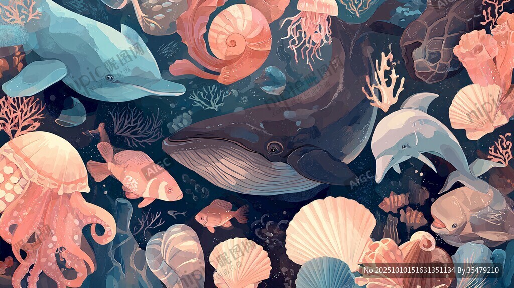 夢幻海底生物插畫世界