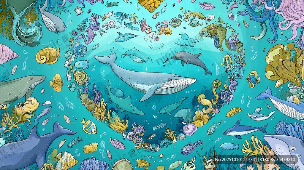 海洋生物的心形夢幻世界