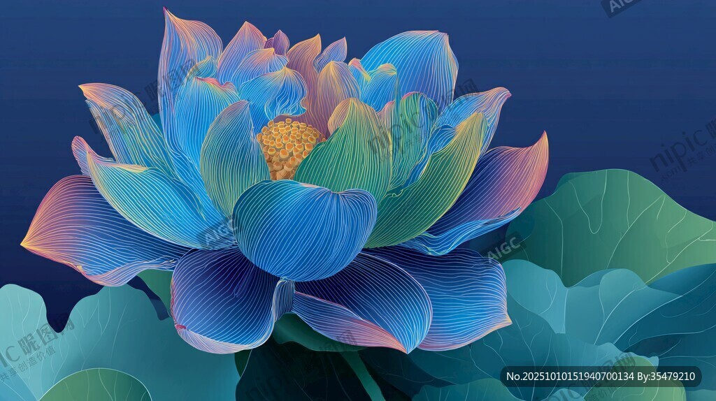 夢幻藍彩荷花綻放