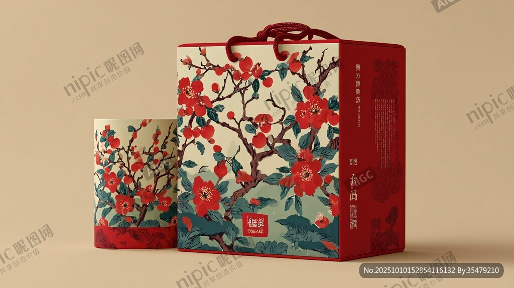 中式花卉圖案精美禮品包裝