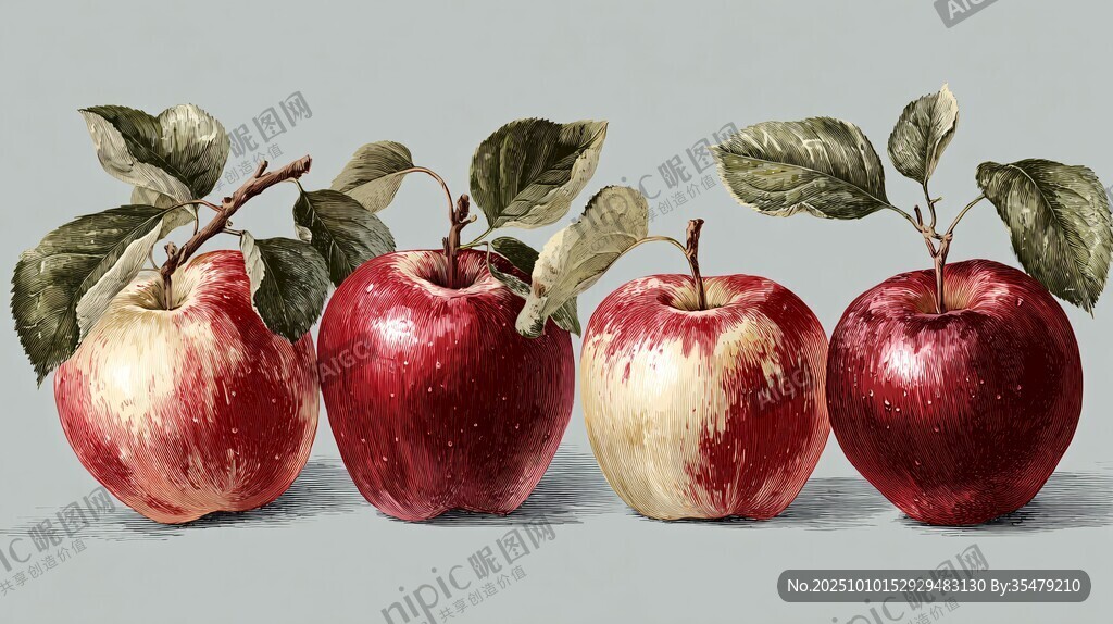 四個(gè)帶葉紅蘋(píng)果插畫(huà)