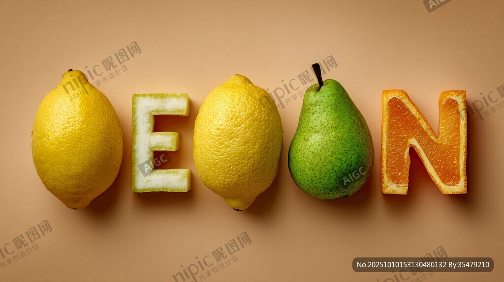 水果拼成的 LEMON 字樣