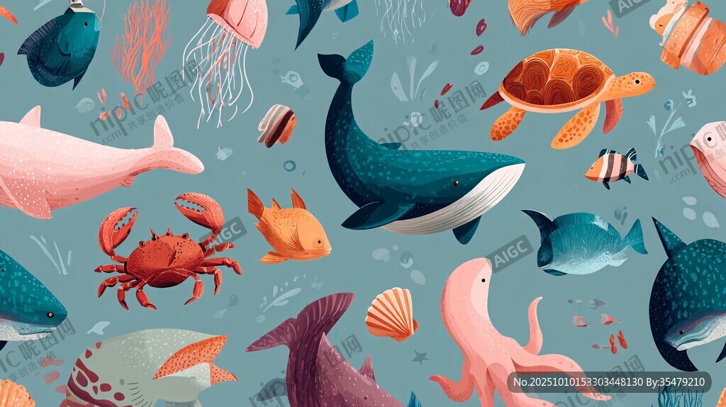 海洋動(dòng)物大集合插畫