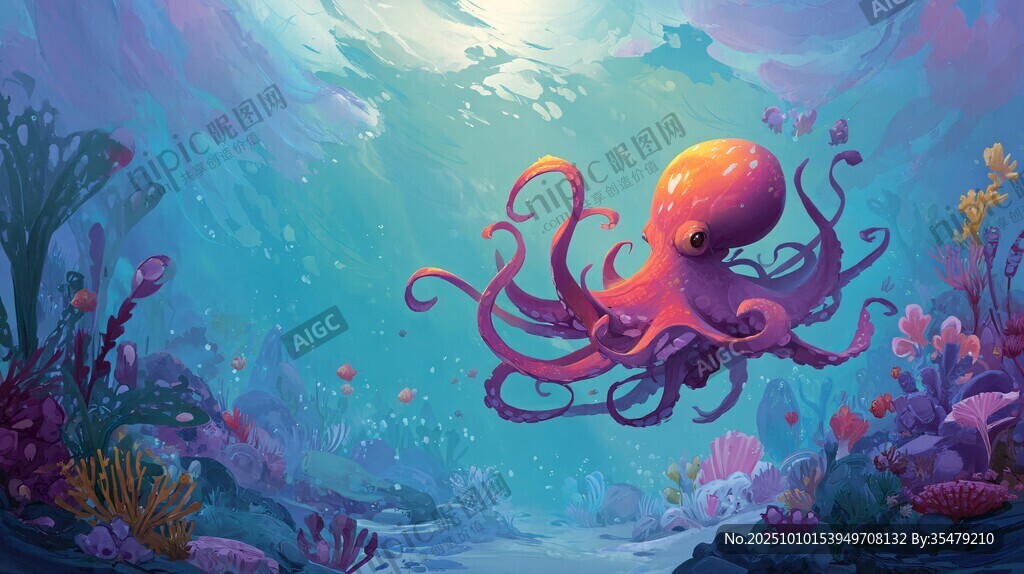 夢(mèng)幻海底的多彩章魚