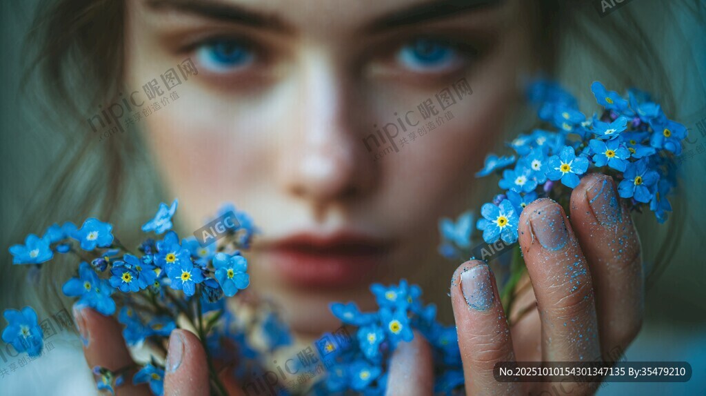 藍眸少女與藍色小花