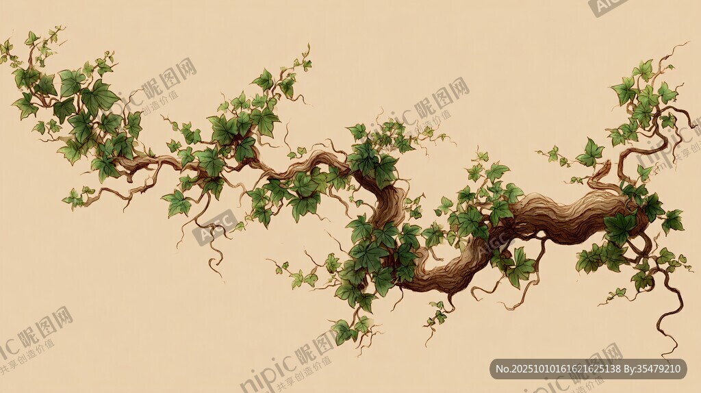 蜿蜒藤枝 綠葉繁茂