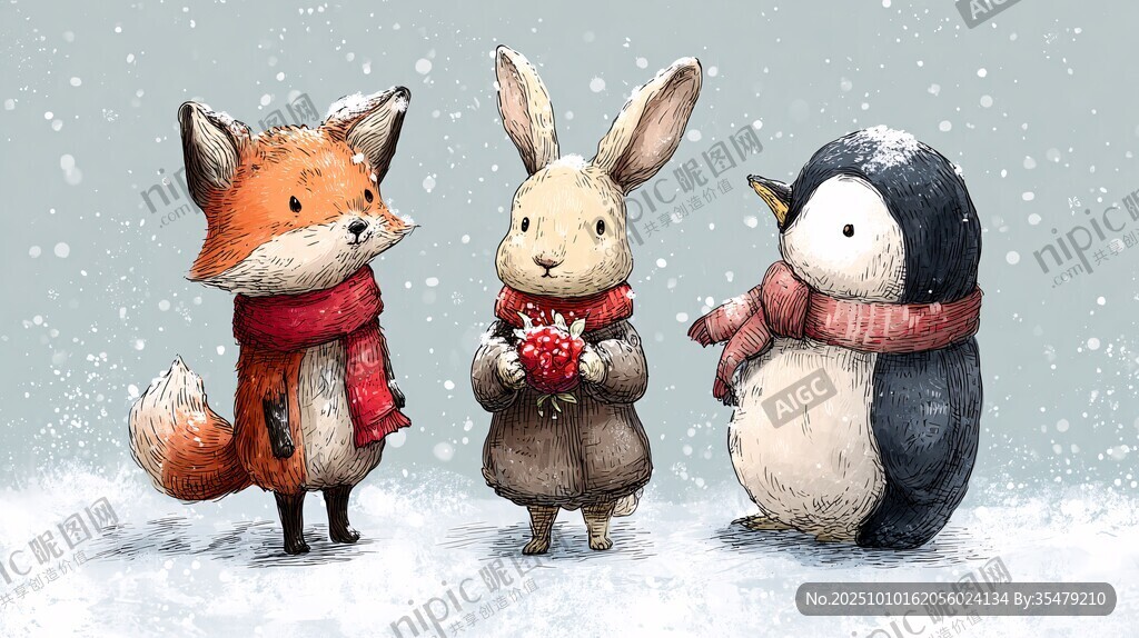 雪地中的動物伙伴