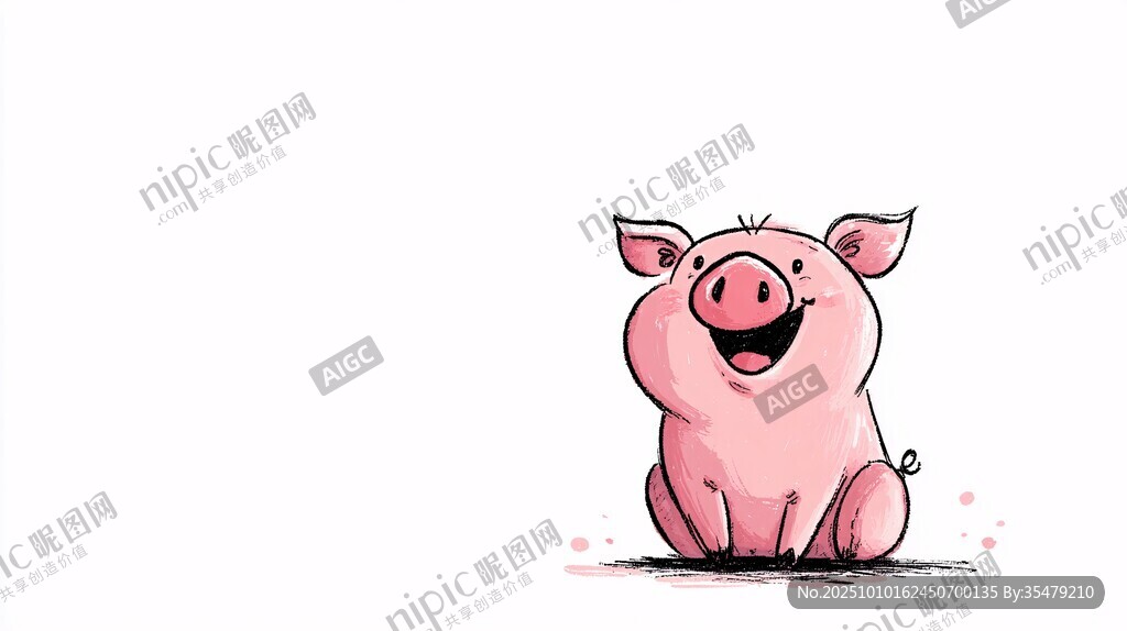 可愛粉色小豬快樂坐立