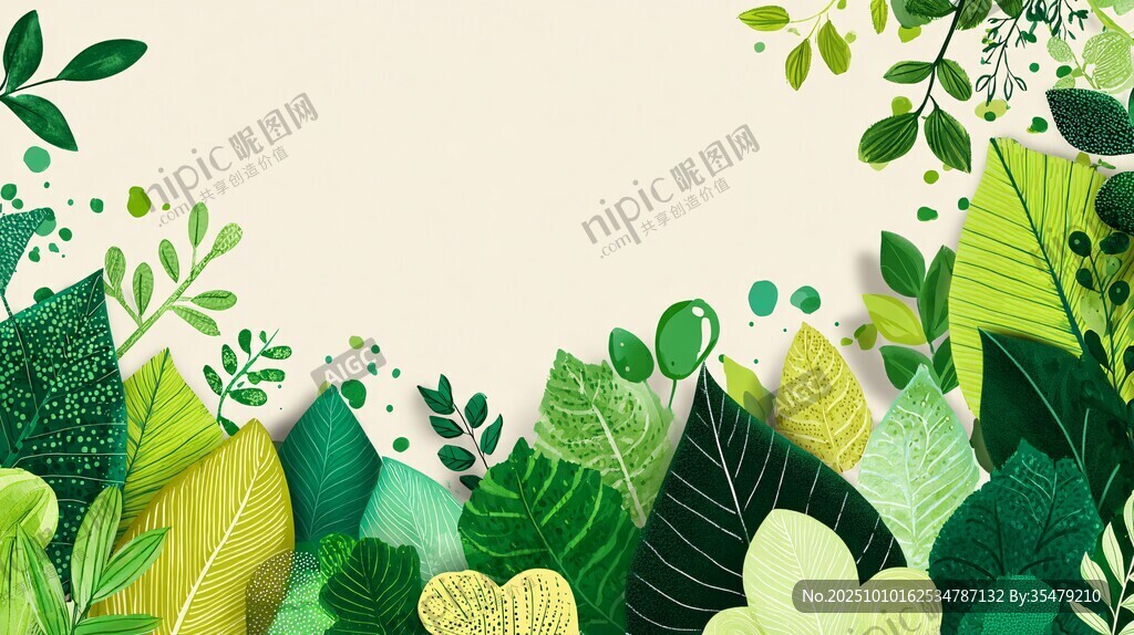 清新綠葉環(huán)繞背景圖