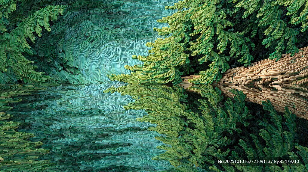森林河流間的靜謐自然景