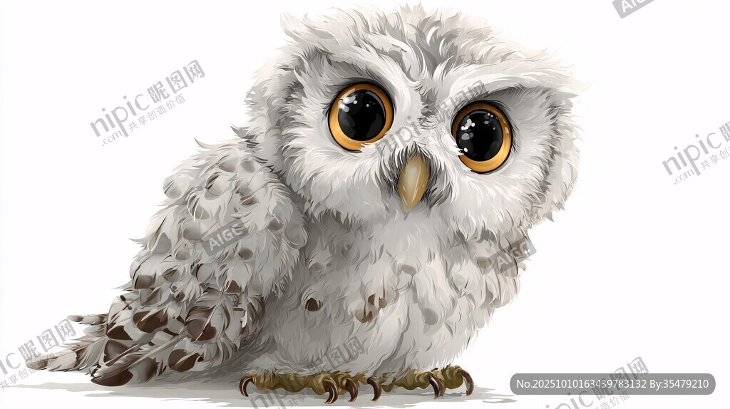 可愛白色貓頭鷹插畫