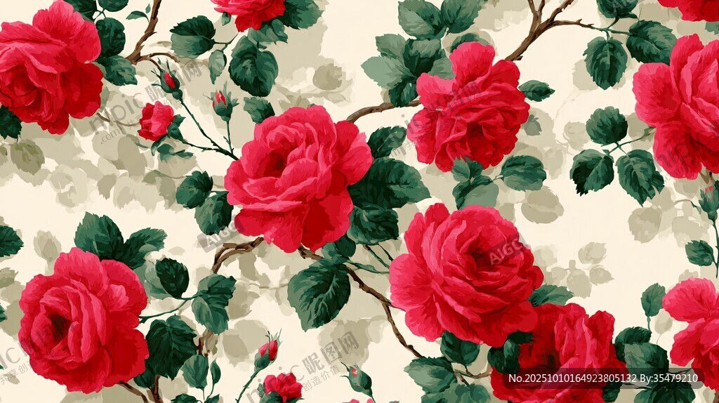 紅玫瑰花卉圖案背景圖