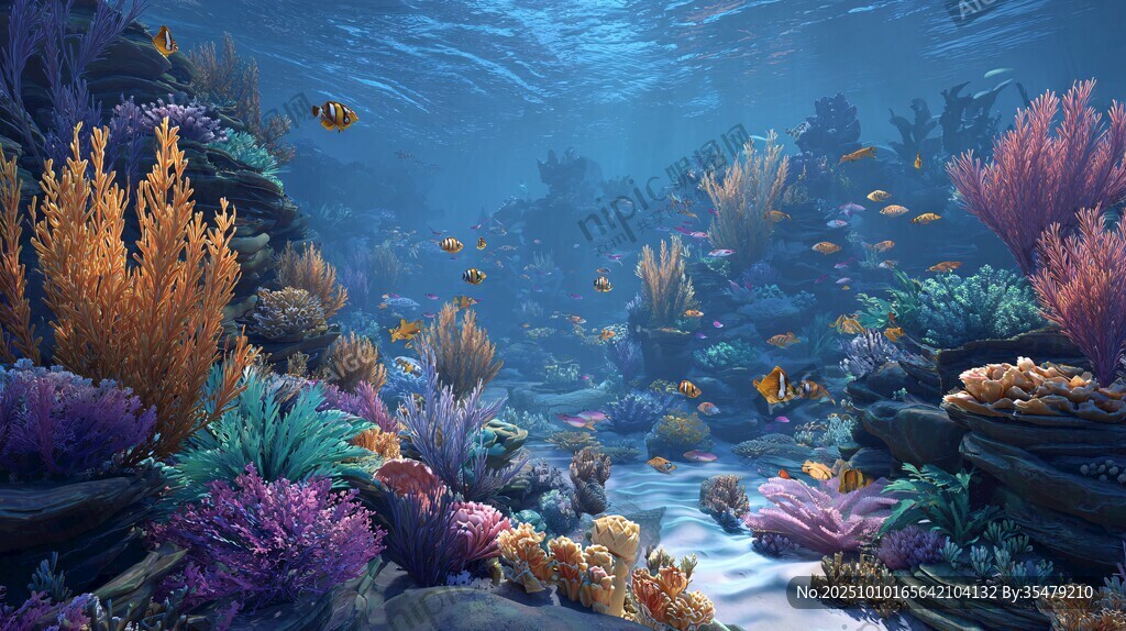 夢幻海底珊瑚與游魚世界