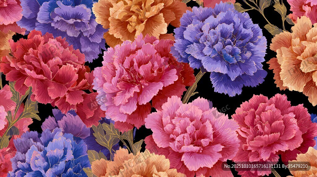 多彩艷麗康乃馨花卉圖案