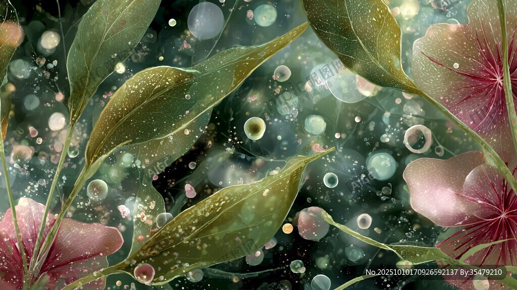 夢(mèng)幻花卉綠葉氣泡景象