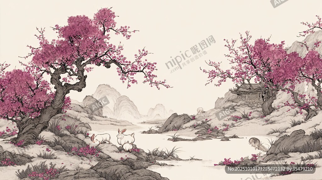 春日繁花山水圖