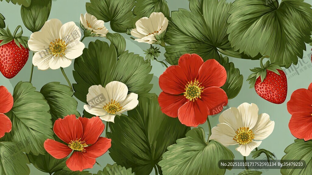 草莓花卉圖案背景圖