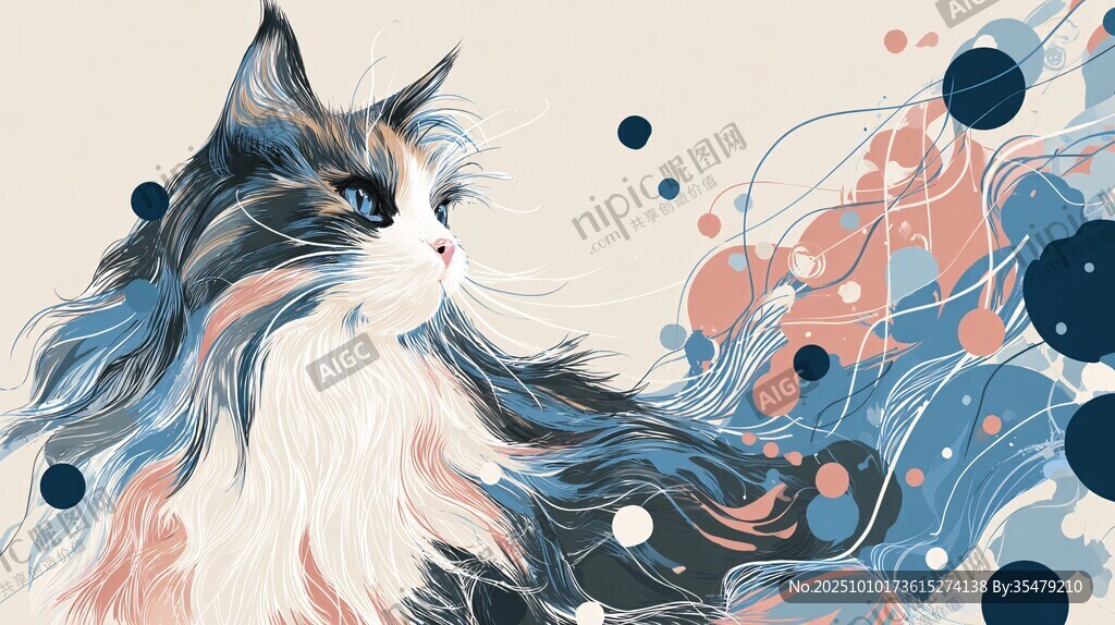 飄逸長毛貓的夢幻插畫
