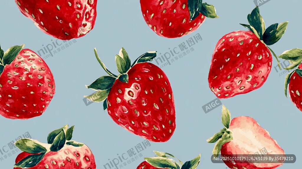 草莓水彩圖案 清新可愛風(fēng)