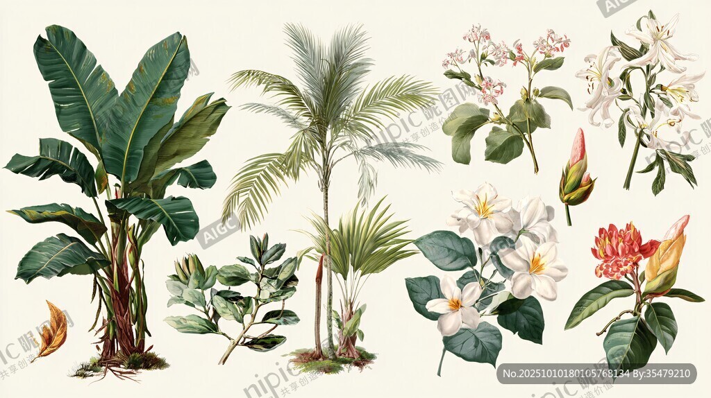 熱帶植物花卉插畫(huà)集合