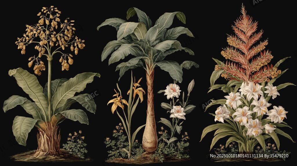 復(fù)古風(fēng)植物插畫藝術(shù)作品