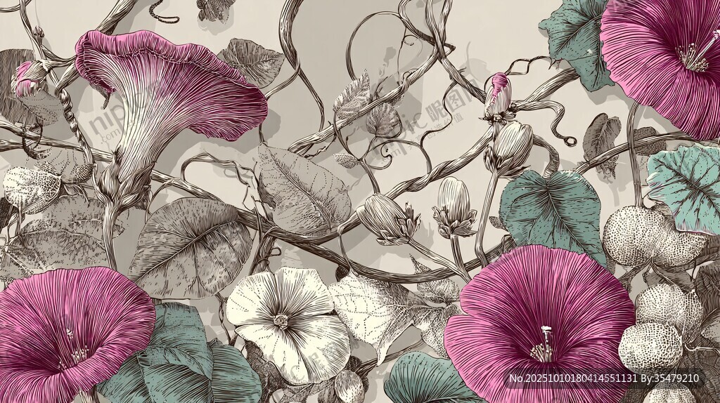復(fù)古風(fēng)牽牛花藤蔓圖案