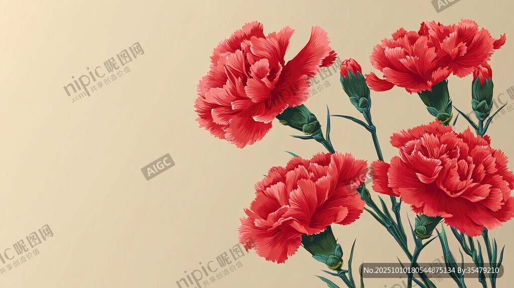 鮮艷紅康乃馨花卉圖