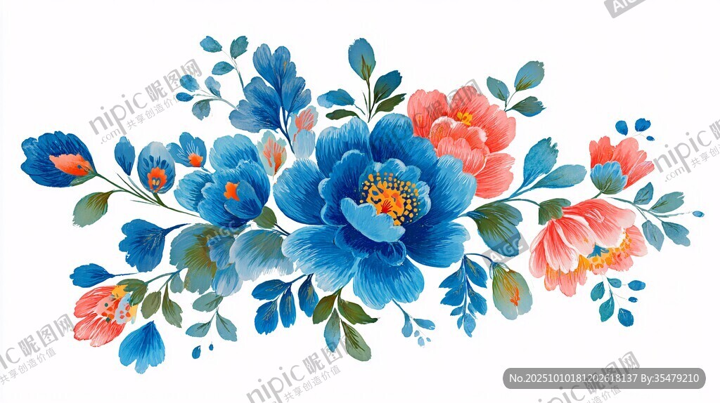 藍(lán)色花卉水彩插畫裝飾