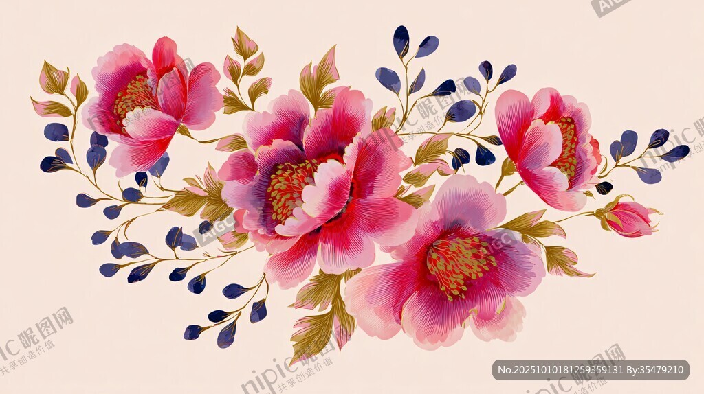 粉色花卉圖案插畫