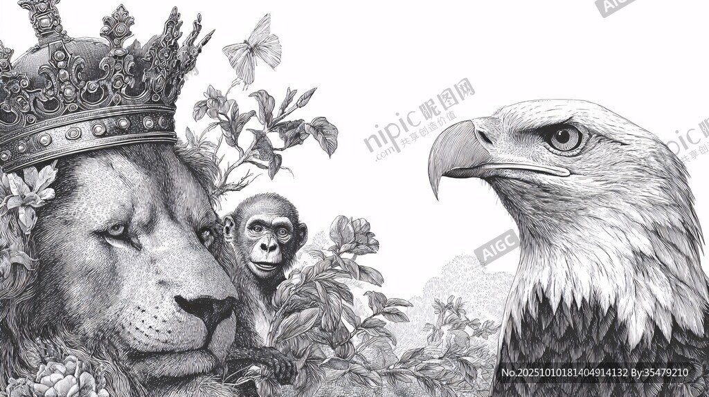 獅猴與鷹的王者對視場景
