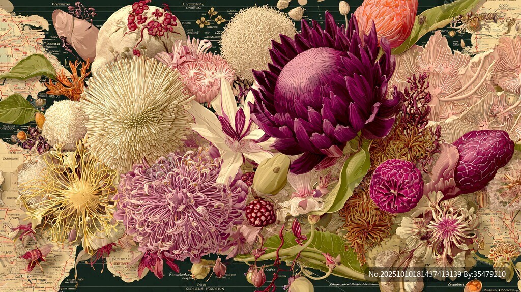 繽紛花卉組合藝術(shù)插畫