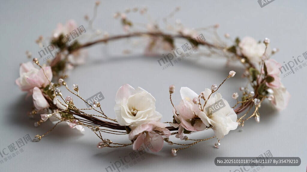 浪漫粉色花朵編織花環(huán)